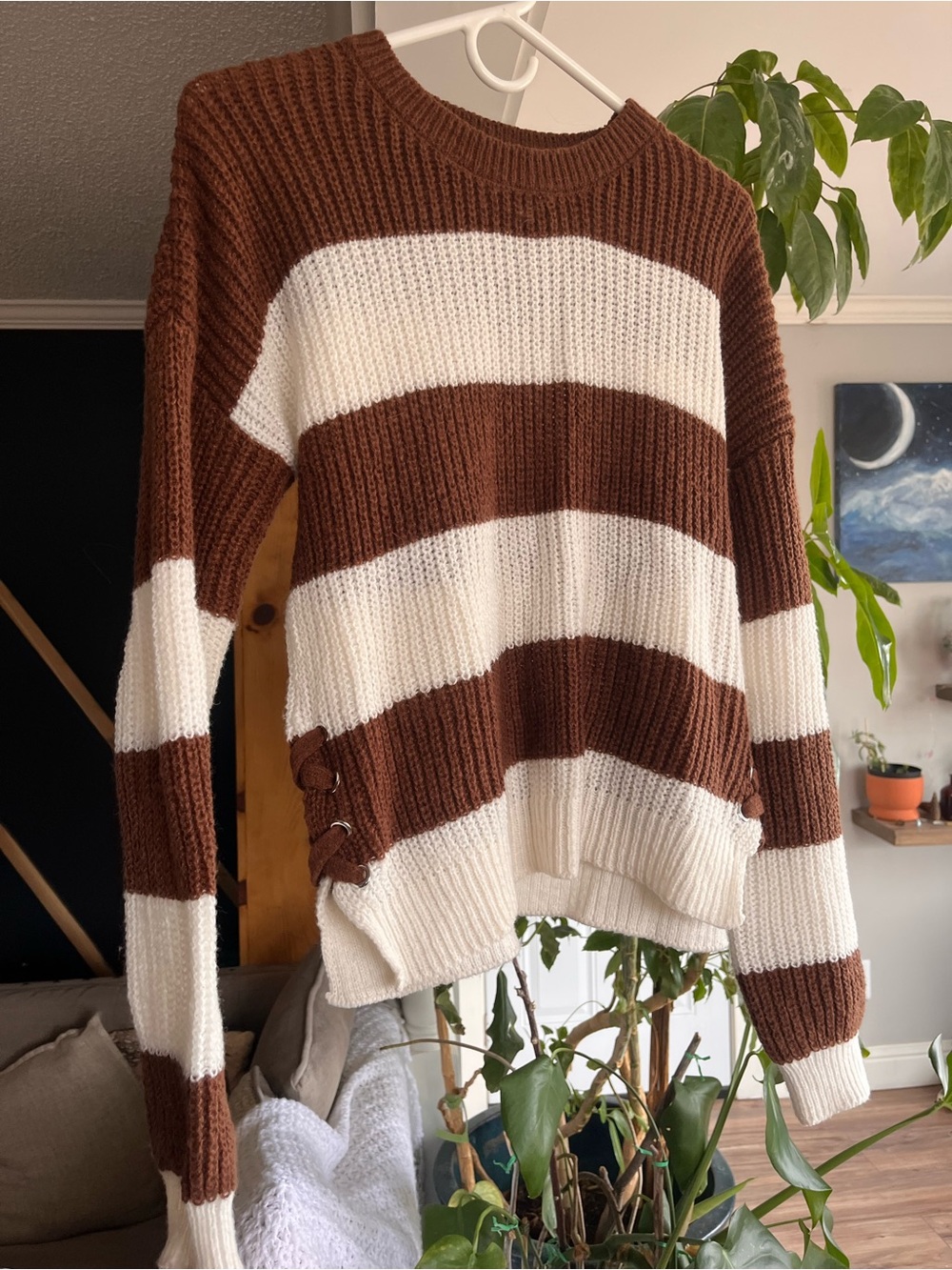 No Boundaries Brown and White Striped Knit Sweater